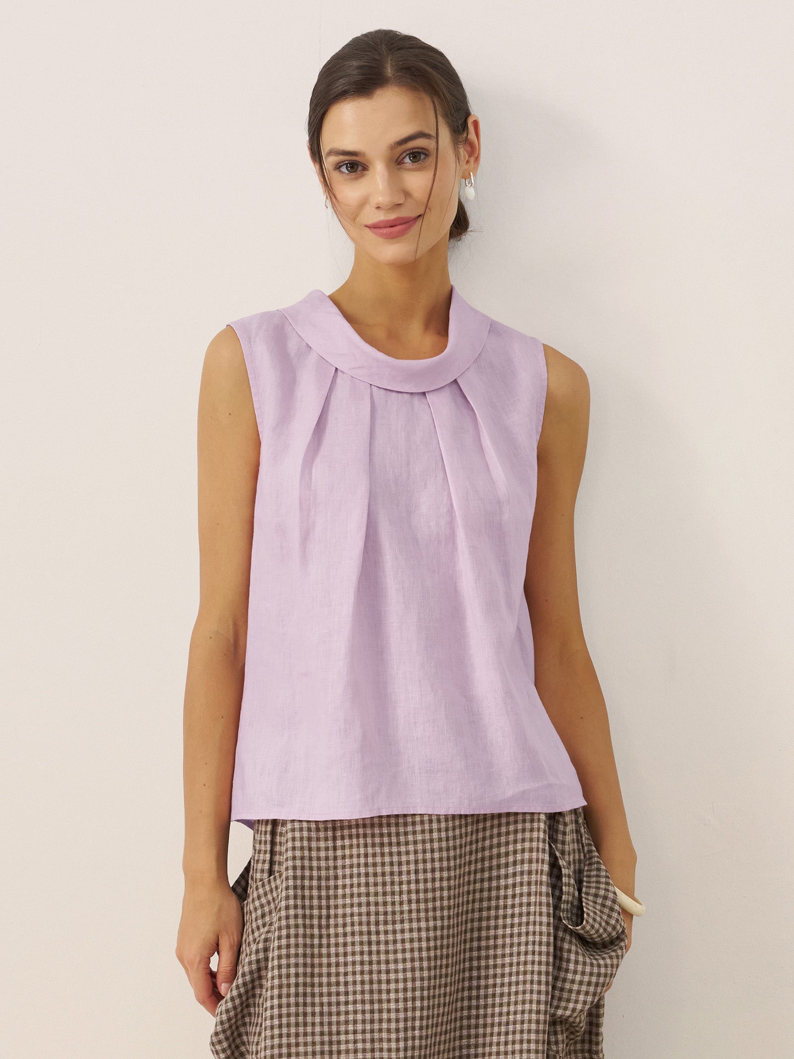 100% Linen Structured Collar Sleeveless Blouse BLAIR