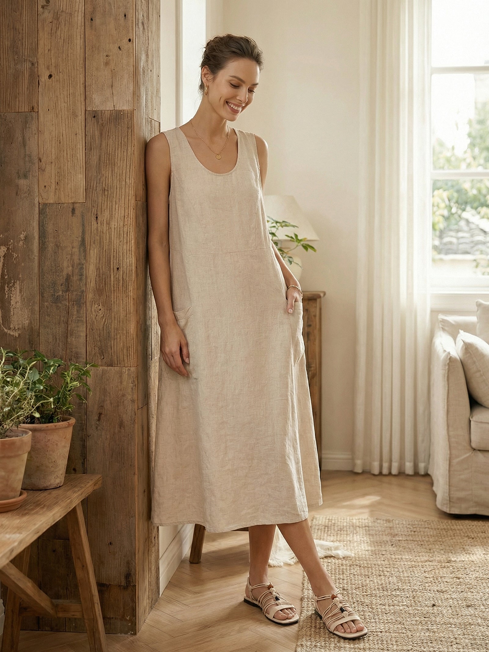 100% Linen Swing Beach Tank Dress GIANA